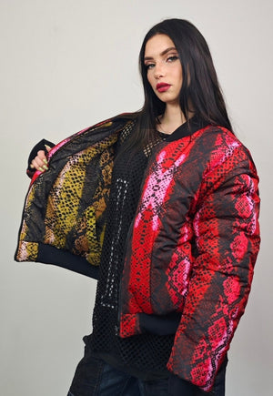 Snake print varsity jacket red python reversible 4in1 bomber