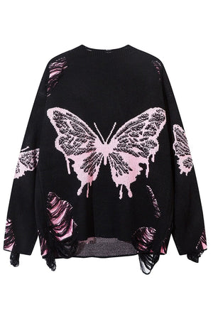 Butterfly sweater black white ripped goth jumper grunge top