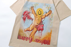 Angel emoji t-shirt creepy smile tee funny y2k top in Cream