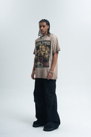 Battlefield slogan t-shirt military top retro game tee in cream