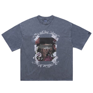 Blindfold t-shirt creepy girl top grunge punk tee in blue