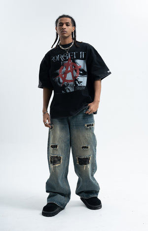 Anarchy t-shirt Punk top pentagram print tee in black