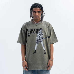 psychedelic t-shirt creepy sculpture top grunge painting tee in Grey