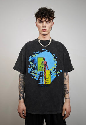 Skeleton Emoji Printed vintage wash t-shirt sample sale 3 for 2