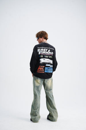 Fast & furious slogan jumper long sleeve motorsports jumper racing t-shirt in black