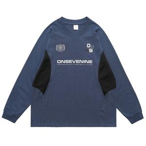 Racing top long sleeve patchwork top motorsports grunge jumper in blue