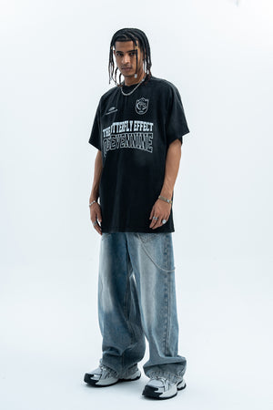 Butterfly effect t-shirt grunge slogan tee racing top in grey