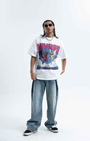 Angel devil t-shirt funny religion top retro cartoon tee in white