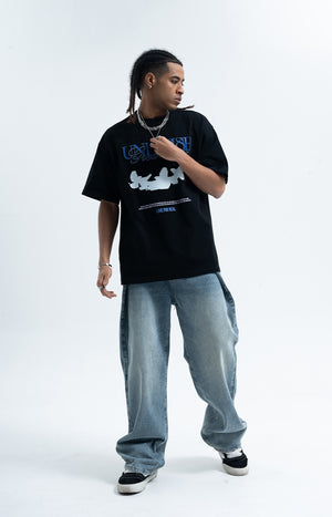 White doves t-shirt bird print top freedom slogan tee in black