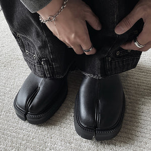 Slip on Tabi shoes black inner leather smart style split toe loafers lightweight edgy outdoor mules