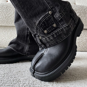 Slip on Tabi shoes black inner leather smart style split toe loafers lightweight edgy outdoor mules