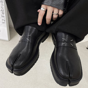 Edgy Tabi platform shoes black new design split toe boots smart style loafers inner leather mules