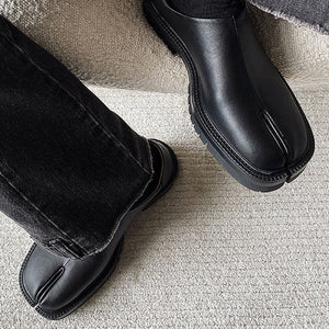 Slip on Tabi shoes black inner leather smart style split toe loafers lightweight edgy outdoor mules