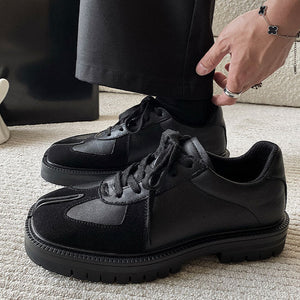 Tabi trainers black real leather unisex split toe sneakers casual style sports loafers edgy outdoor shoes