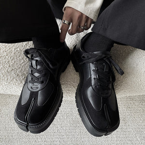 Tabi trainers black real leather unisex split toe sneakers casual style sports loafers edgy outdoor shoes