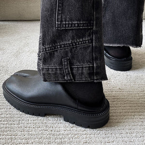 Slip on Tabi shoes black inner leather smart style split toe loafers lightweight edgy outdoor mules