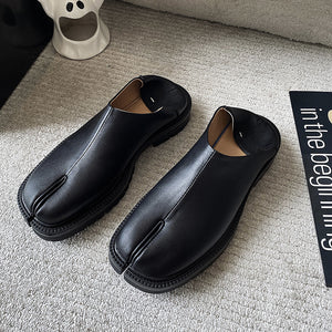 Slip on Tabi shoes black inner leather smart style split toe loafers lightweight edgy outdoor mules