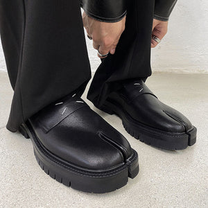 Edgy Tabi platform shoes black new design split toe boots smart style loafers inner leather mules