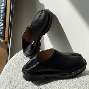 Slip on Tabi shoes black inner leather smart style split toe loafers lightweight edgy outdoor mules