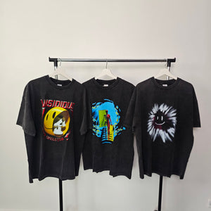 Skeleton Emoji Printed vintage wash t-shirt sample sale 3 for 2