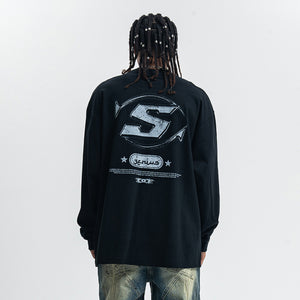 Genius slogan jumper 00s grunge long sleeve top skater t-shirt in black