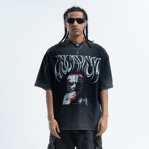 Creepy mask t-shirt scary movie top horror tee retro jumper in grey