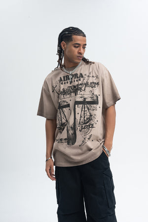 Cross print t-shirt religion top grunge saint tee in grey