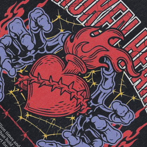 Broken heart sleeveless t-shirt tattoo print surfer vest 90s rocker tank top in acid wash black