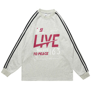 Peace slogan jumper long sleeve anti war top striped grunge t-shirt in black