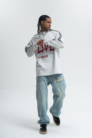 Peace slogan jumper long sleeve anti war top striped grunge t-shirt in black