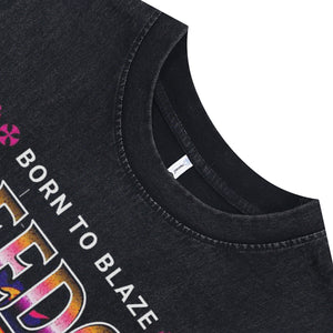 Biker skeleton sleeveless t-shirt motorsports cartoon vest 00s flame print tank top in acid wash black