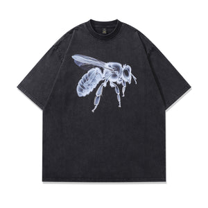 Bee print t-shirt x-ray tee creepy psychedelic top in vintage grey