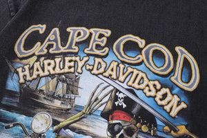 Vintage Harley Davidson t-shirt pirate print tee retro racing top in grey