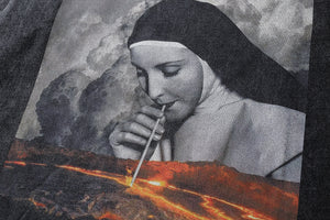 Nun print t-shirt sucker slogan tee grunge raver top in vintage grey