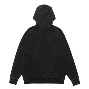 Peace slogan hoodie vintage wash anti war pullover retro jumper in acid grey