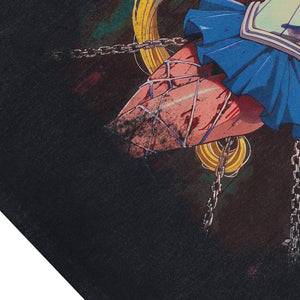 Crazy anime sleeveless t-shirt vintage Japanese vest retro cartoon tank top in acid wash black