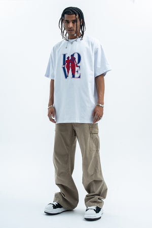 Love slogan t-shirt couples top graffiti tee in white