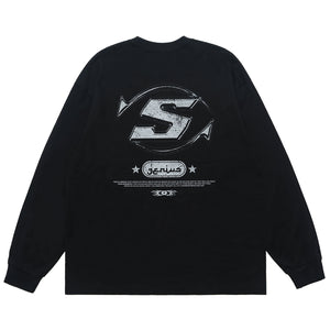 Genius slogan jumper 00s grunge long sleeve top skater t-shirt in black