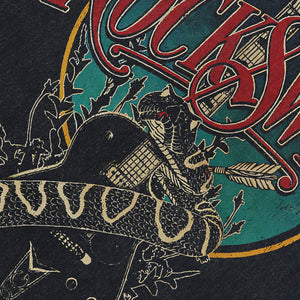 Guitar print sleeveless t-shirt 80s rocker surfer vest metalcore tank top in acid wash black