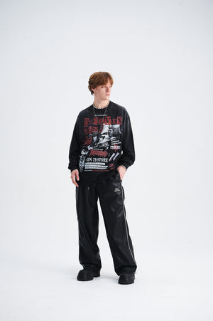 80s punk jumper long sleeve mohawk print top spiky hair t-shirt in black