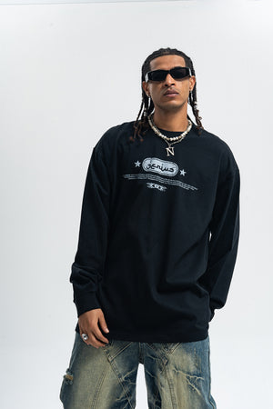 Genius slogan jumper 00s grunge long sleeve top skater t-shirt in black