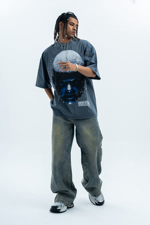 Cyberpunk t-shirt creepy psychedelic top man print tee in blue