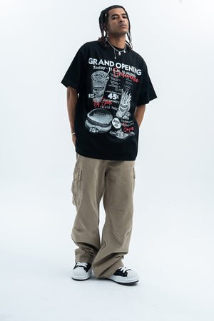 Fast food t-shirt burger print top 90s tee in black