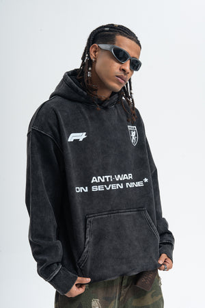 Anti war hoodie vintage wash peace jumper retro grunge top in acid grey