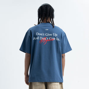 Motivational t-shirt dont give up slogan top retro tee in blue