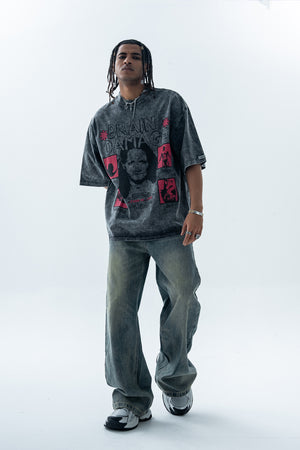 Creepy t-shirt brain slogan tee grunge top in Blue