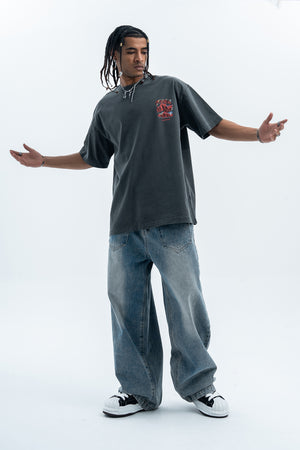 Psychedelic graffiti t-shirt dont care slogan top in black