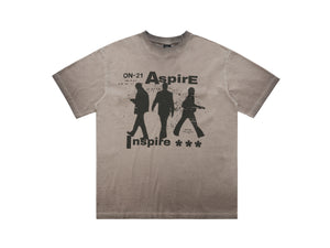 Aspirational t-shirt motivational top grunge psychedelic tee in beige