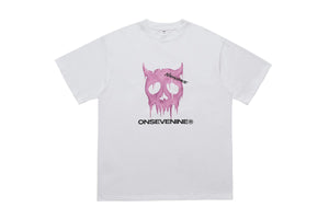 Devil print t-shirt skull cartoon tee evil top in white