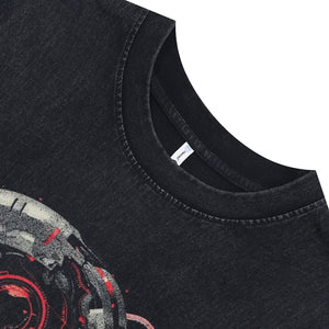 Cyberpunk sleeveless t-shirt skull print surfer vest futuristic bones tank top in acid wash black